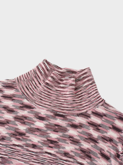 Abstract Stripe Knit Turtleneck-Pink/Burgundy