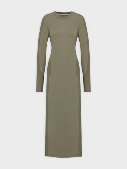 CREW NECK POCKET TEE DRESS 52"-OLIVE