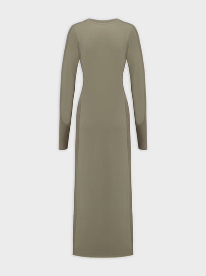 CREW NECK POCKET TEE DRESS 52"-OLIVE
