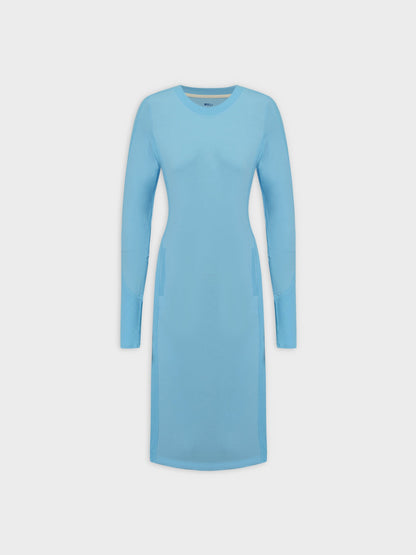 CREW NECK POCKET TEE DRESS 41"-SKY BLUE