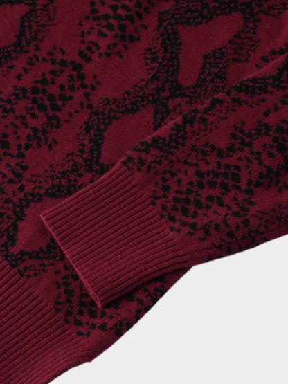 Reptile Print Sweater-Burgundy/Black