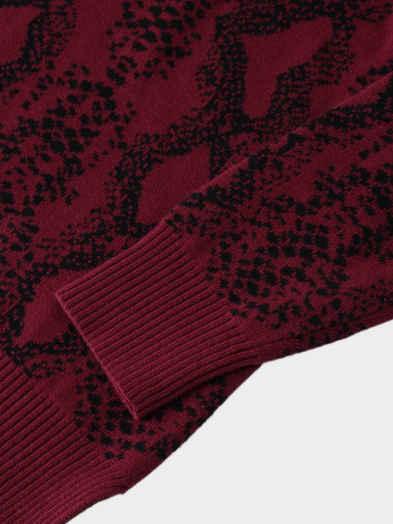 Reptile Print Sweater-Burgundy/Black