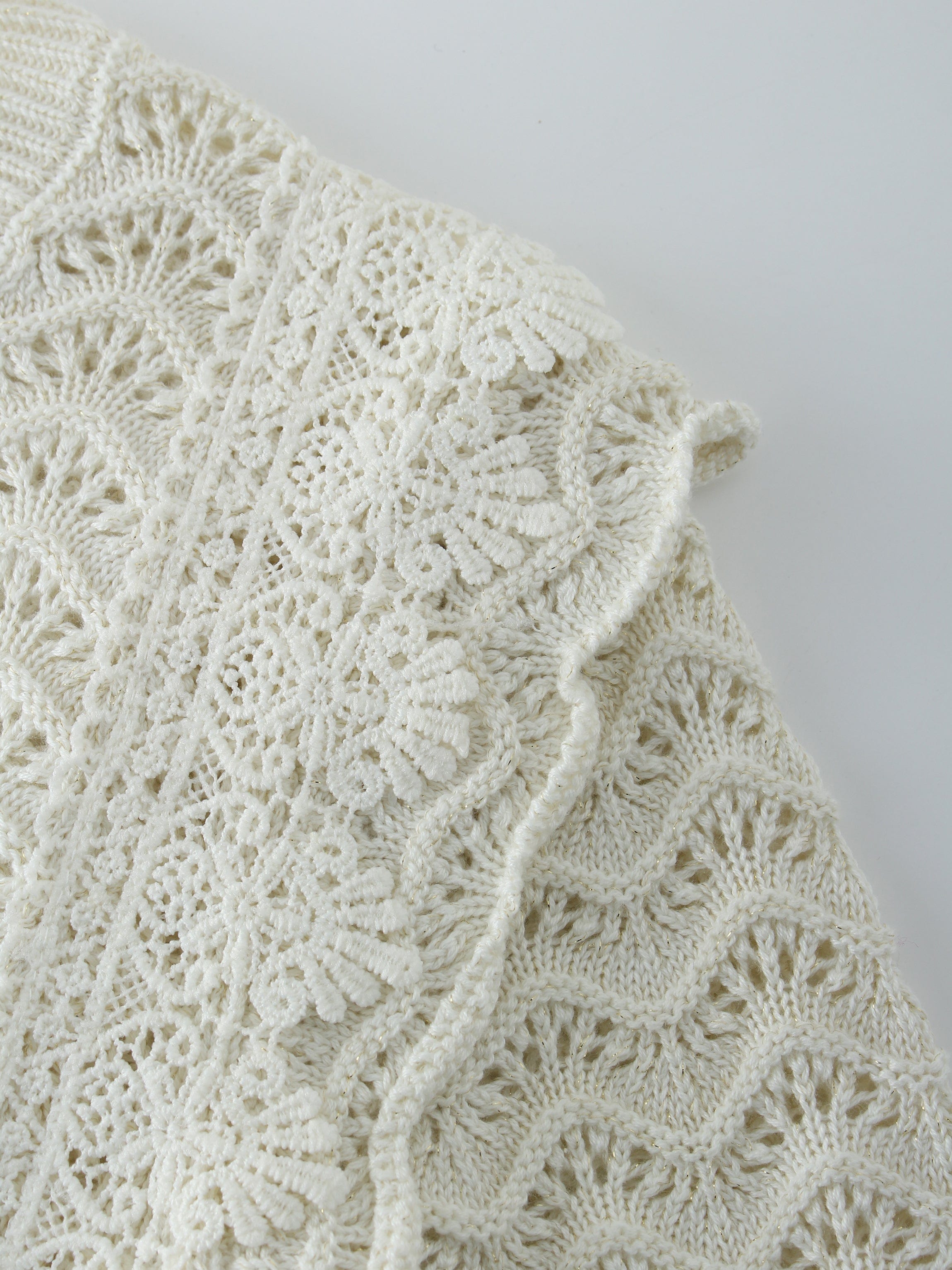 Pointelle Lace Trim Sweater-Cream/Gold