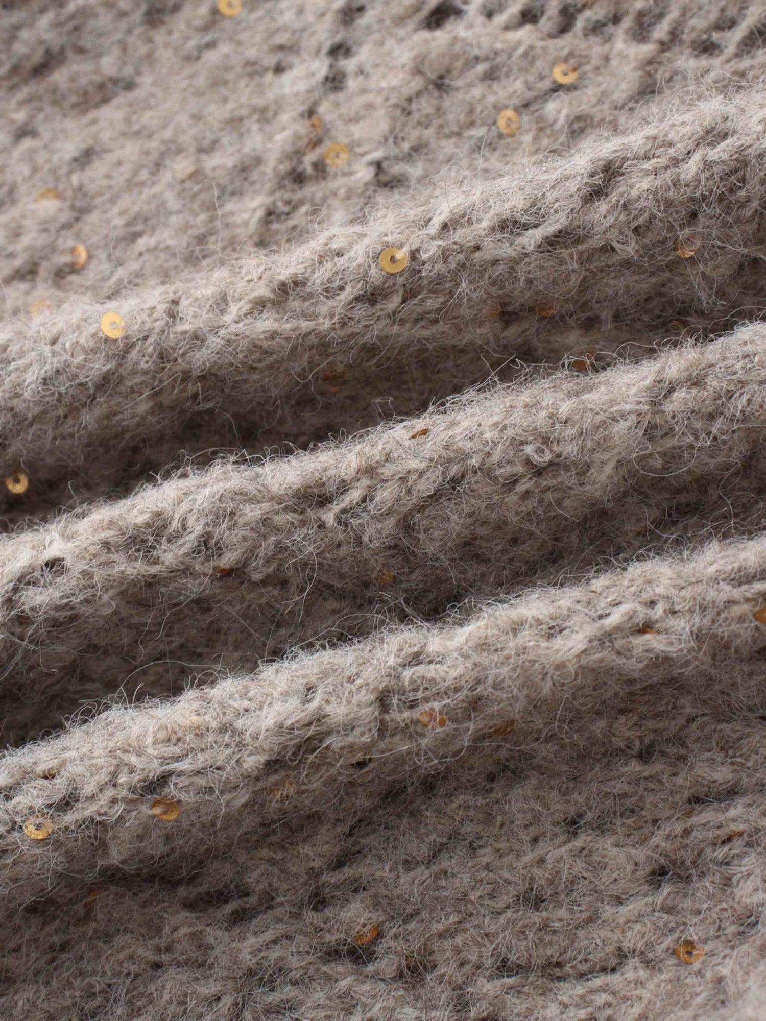 Open Crochet Knit Sequin Sweater-Tan
