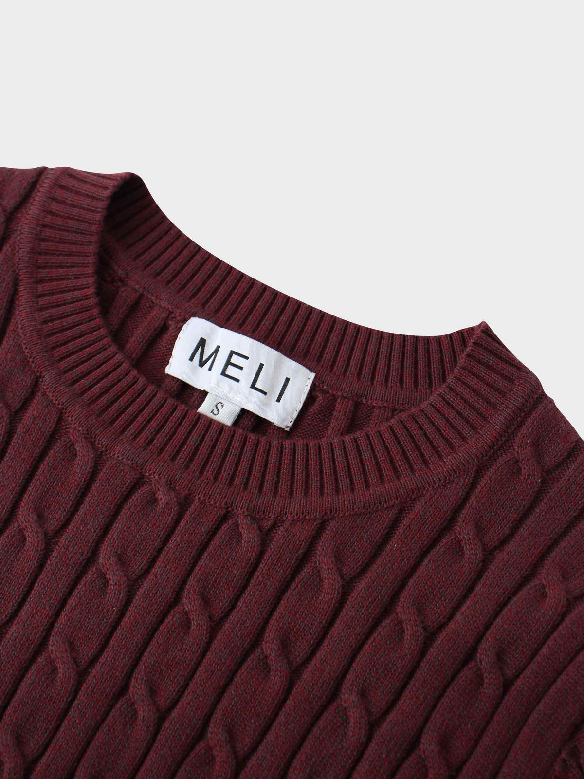 Crew Neck Cable Sweater-Heathered Burgundy