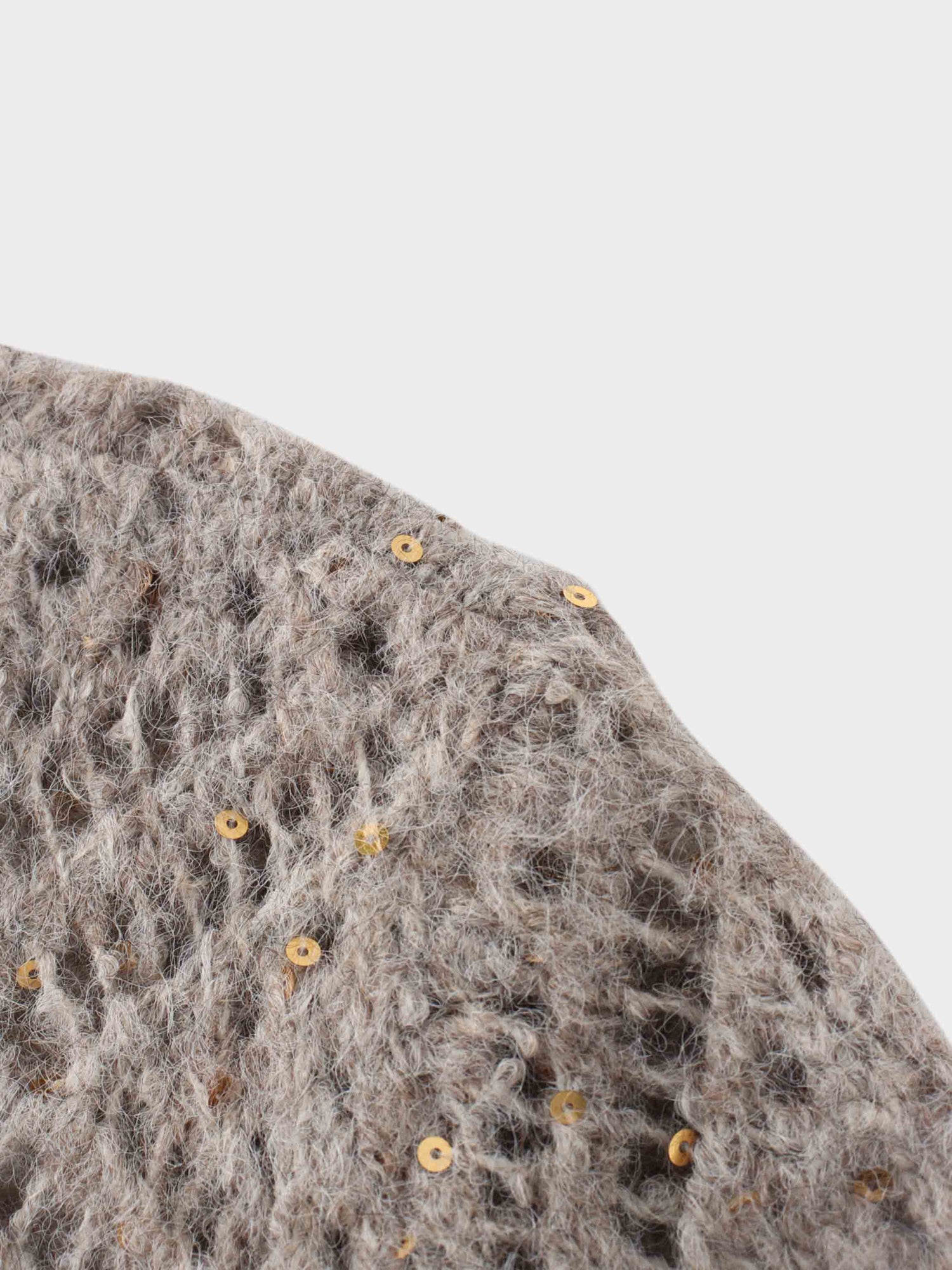 Open Crochet Knit Sequin Sweater-Tan