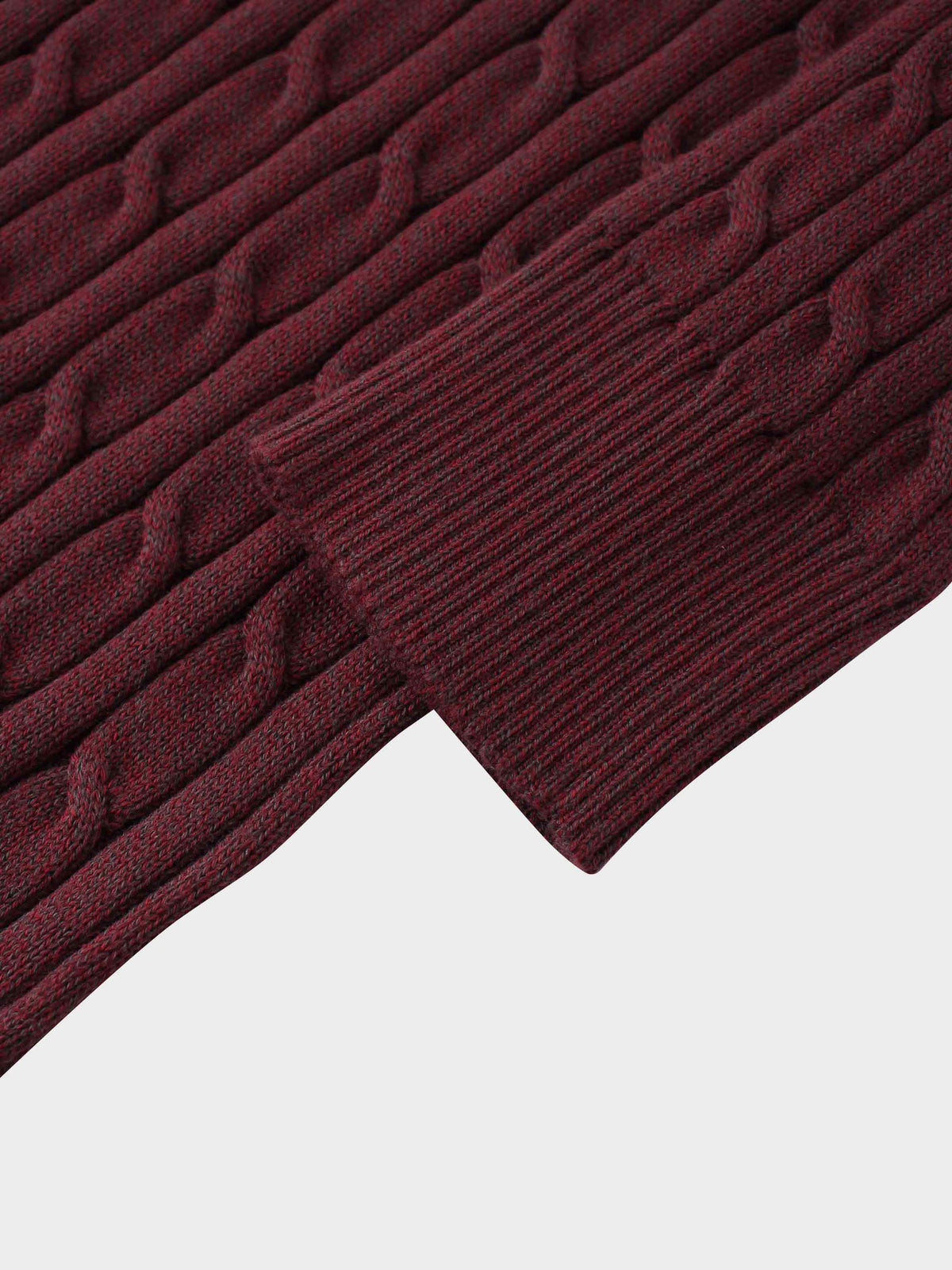 Crew Neck Cable Sweater-Heathered Burgundy