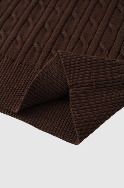 Crew Neck Cable Sweater-Brown
