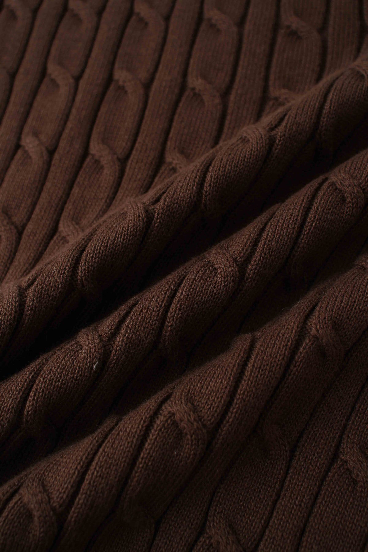 Crew Neck Cable Sweater-Brown