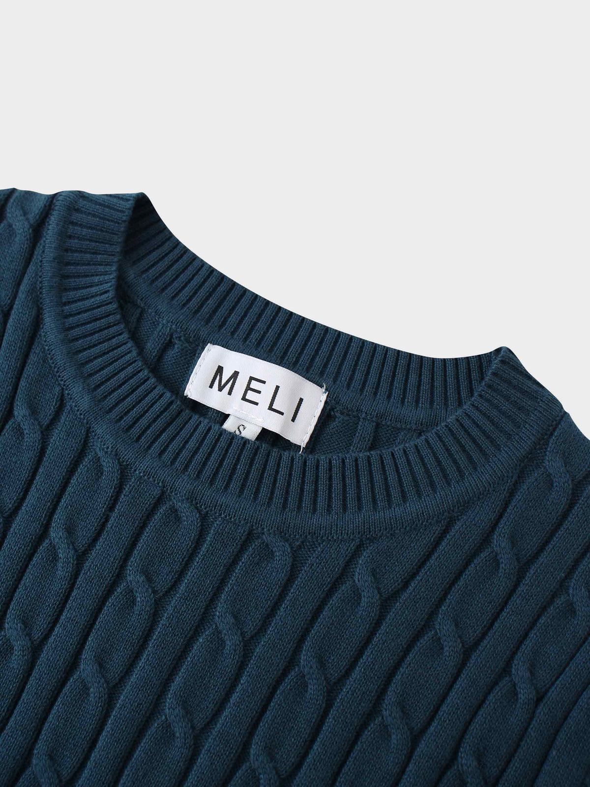 Crew Neck Cable Sweater-Teal