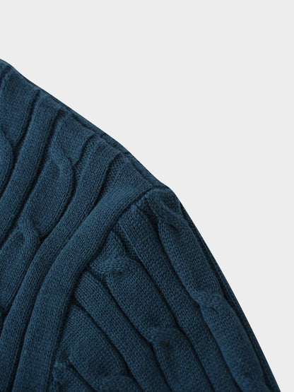 Crew Neck Cable Sweater-Teal