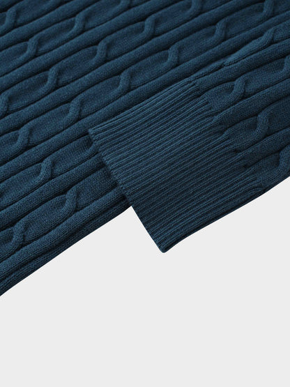 Crew Neck Cable Sweater-Teal