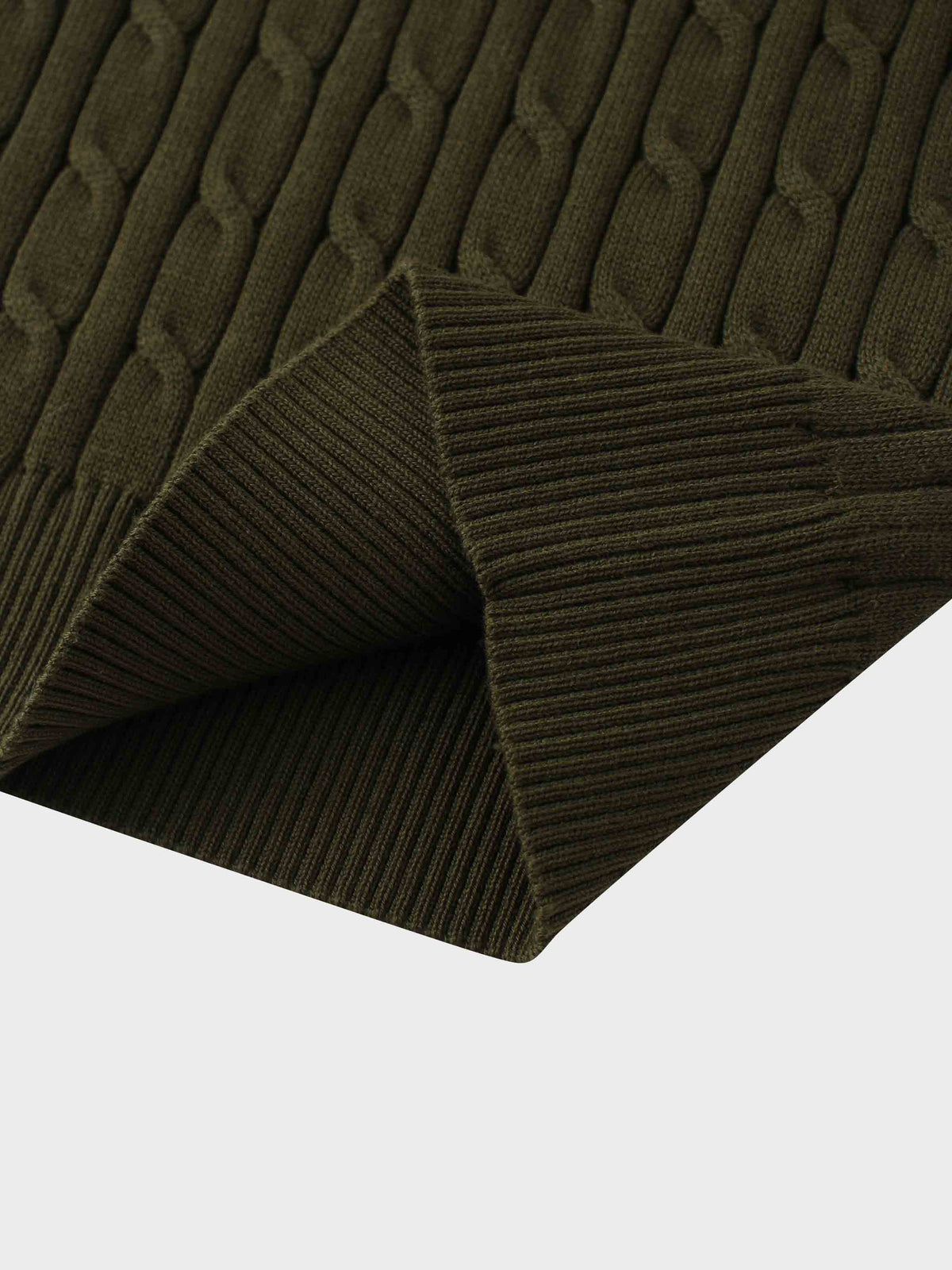 Crew Neck Cable Sweater-Olive Green