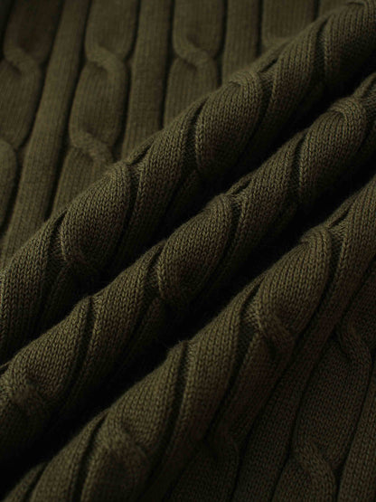 Crew Neck Cable Sweater-Olive Green