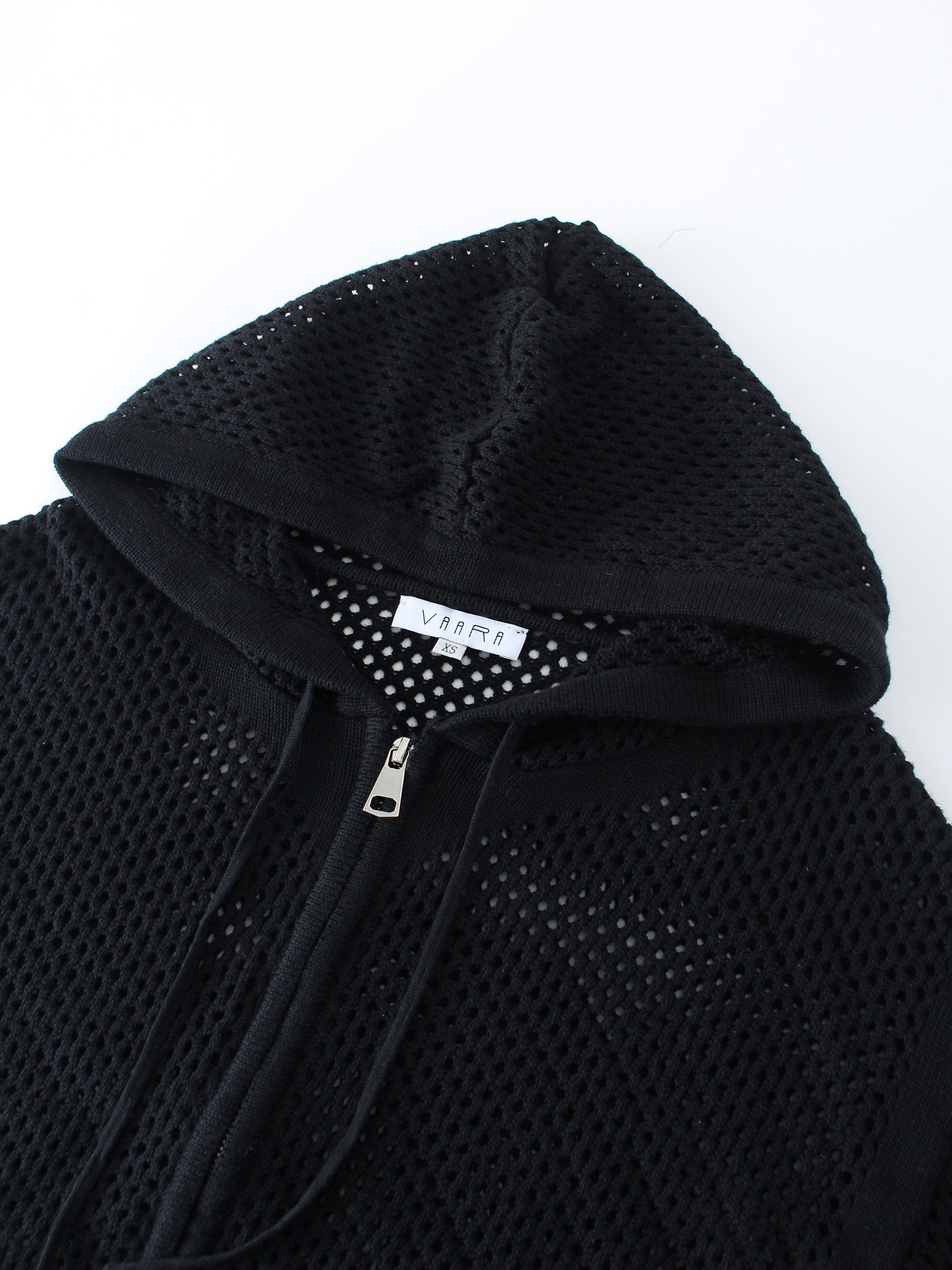 Zip Up Crochet Hoodie-Black