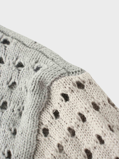 Striped Crochet Sweater-Grey