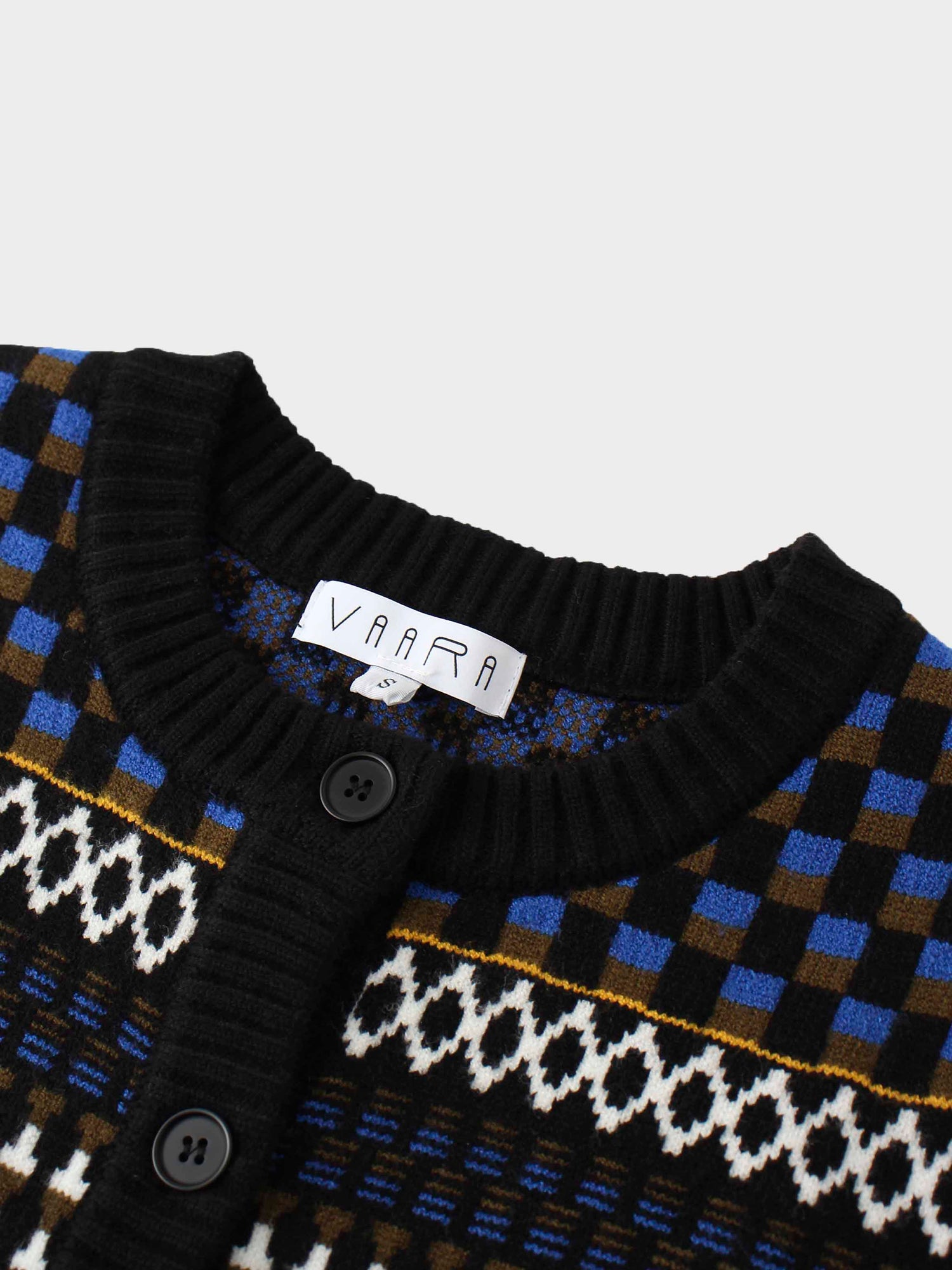 Mix Media Crew Neck Cardigan-Blue/Olive/Black