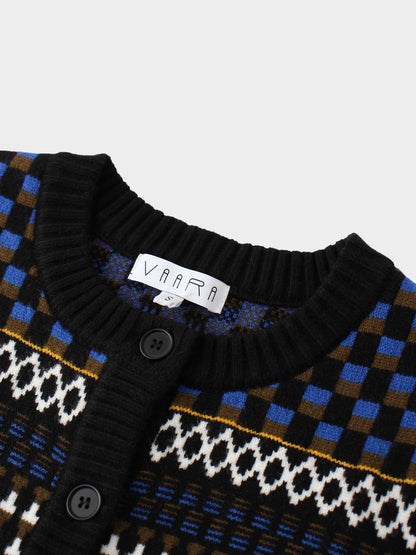 Mix Media Crew Neck Cardigan-Blue/Olive/Black