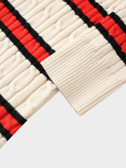 Striped Cable Sweater-Cream Stripe