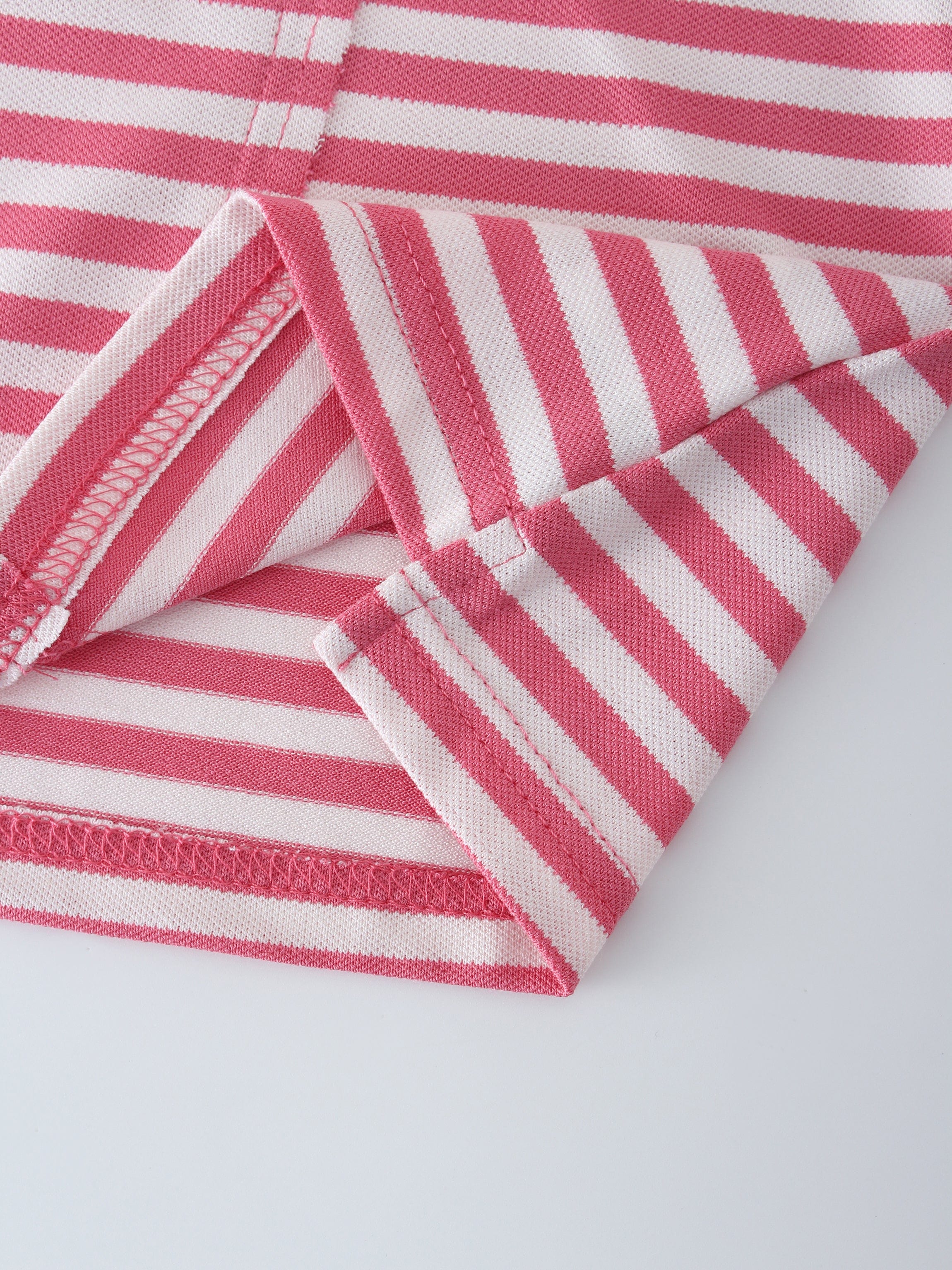 Striped Collar Tee-Pink/White