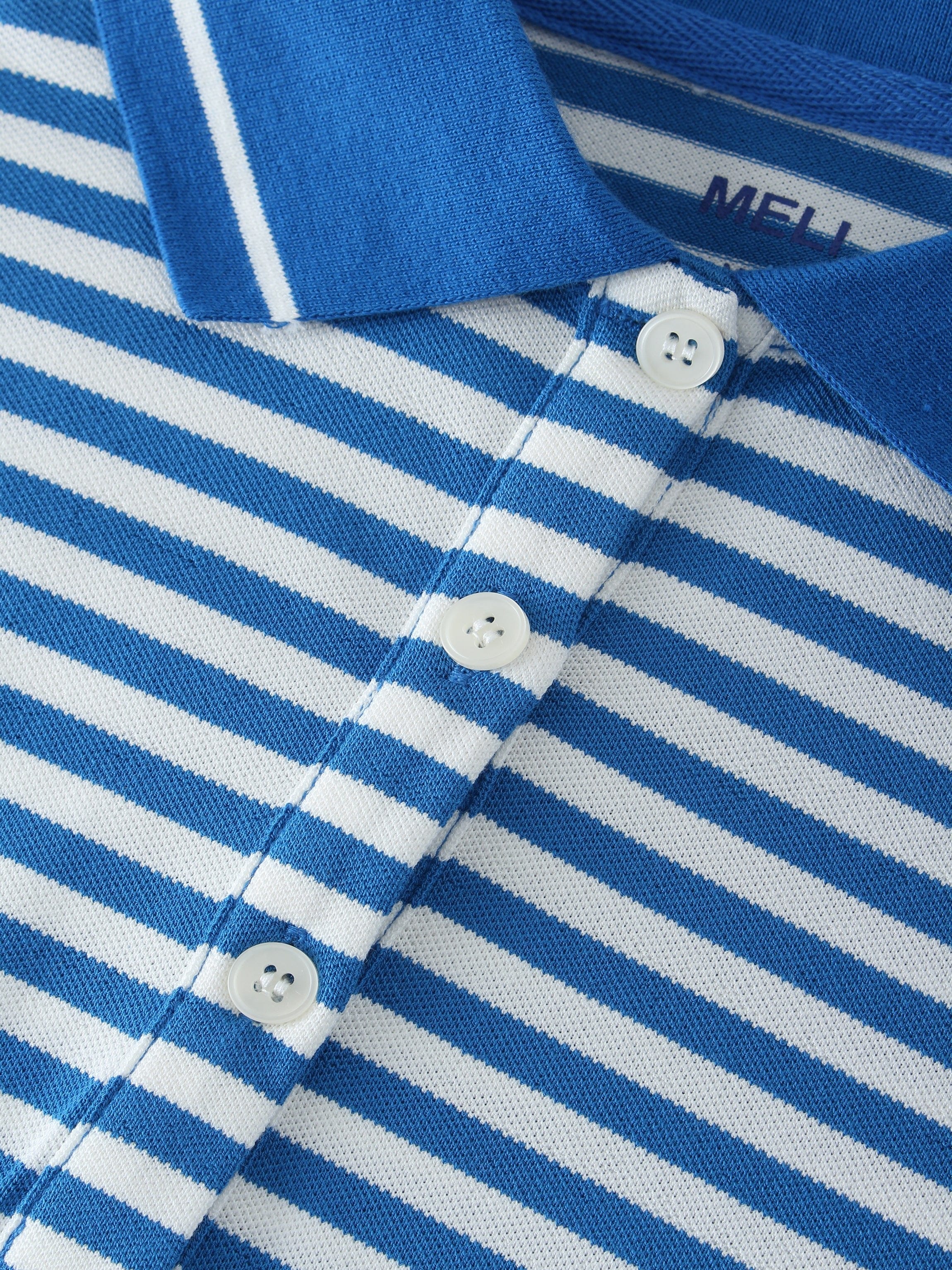 Striped Collar Tee-Blue/White