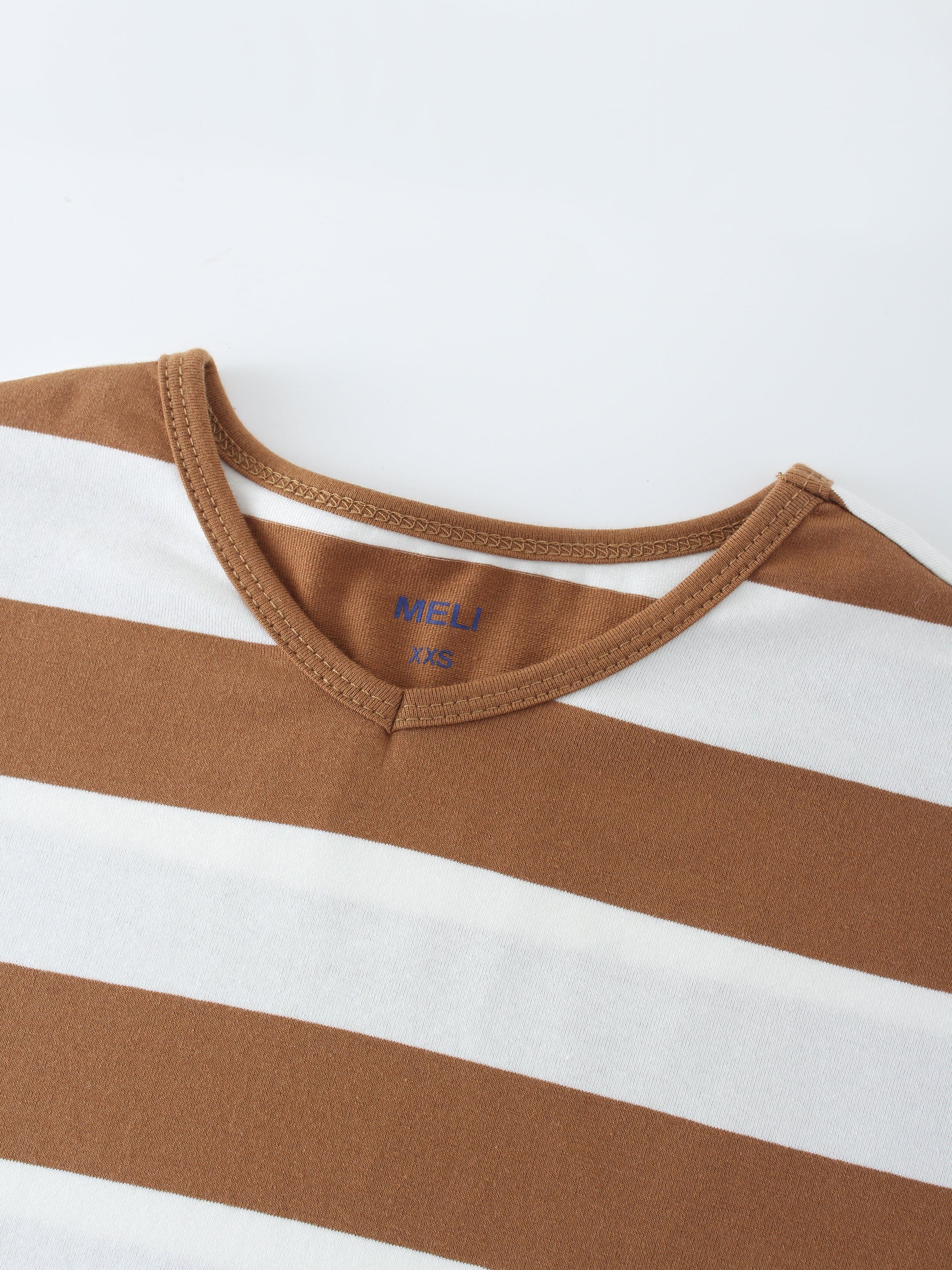 Striped Dolman V Neck-Brown/White