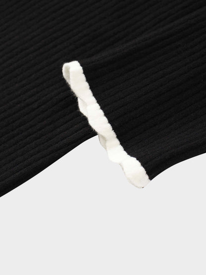 Knit Crop Sweater Dress Set-Black/Cream