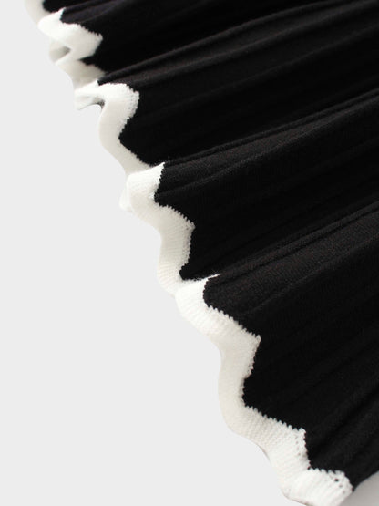 Knit Crop Sweater Dress Set-Black/Cream