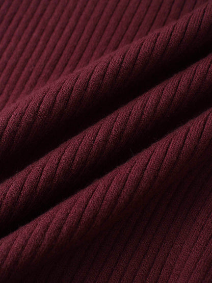 Knit Crop Sweater Dress Set-Burgundy/Pink