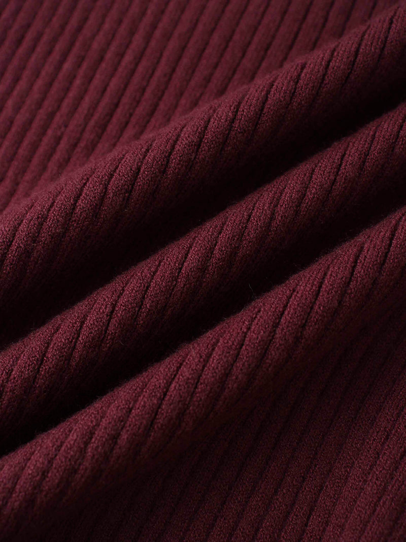 Knit Crop Sweater Dress Set-Burgundy/Pink