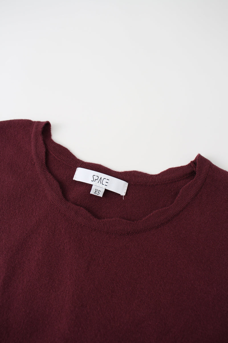 Knit Crop Sweater Dress Set-Burgundy/Pink
