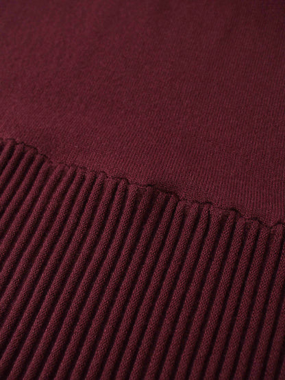 Knit Crop Sweater Dress Set-Burgundy/Pink