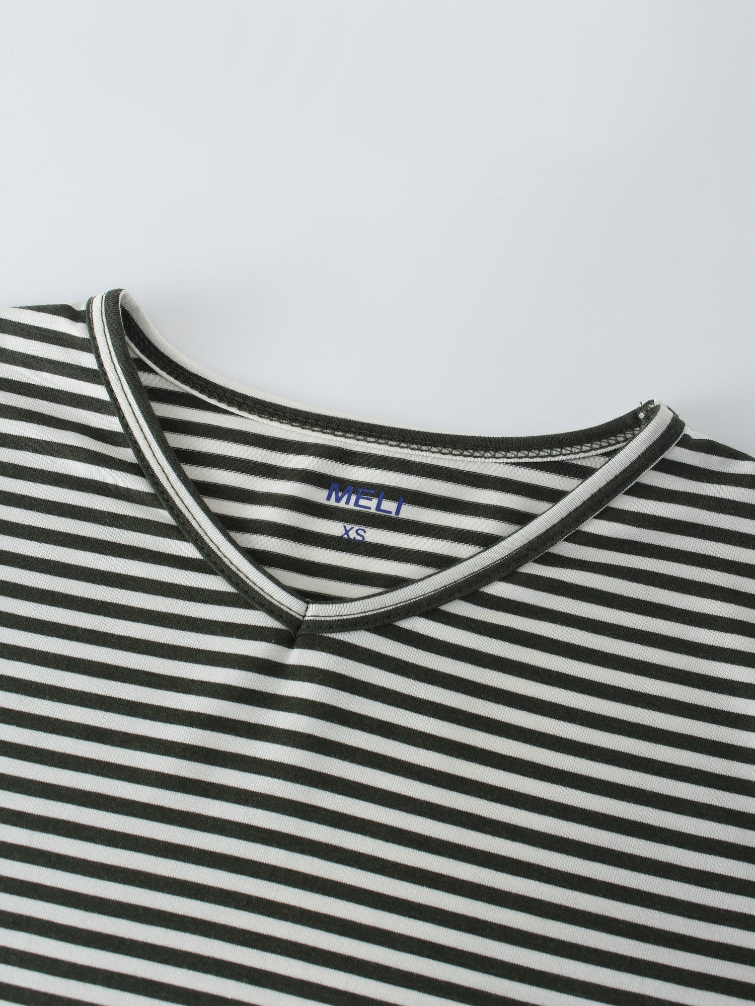 Thin Stripe High V Tee-Cream/Olive