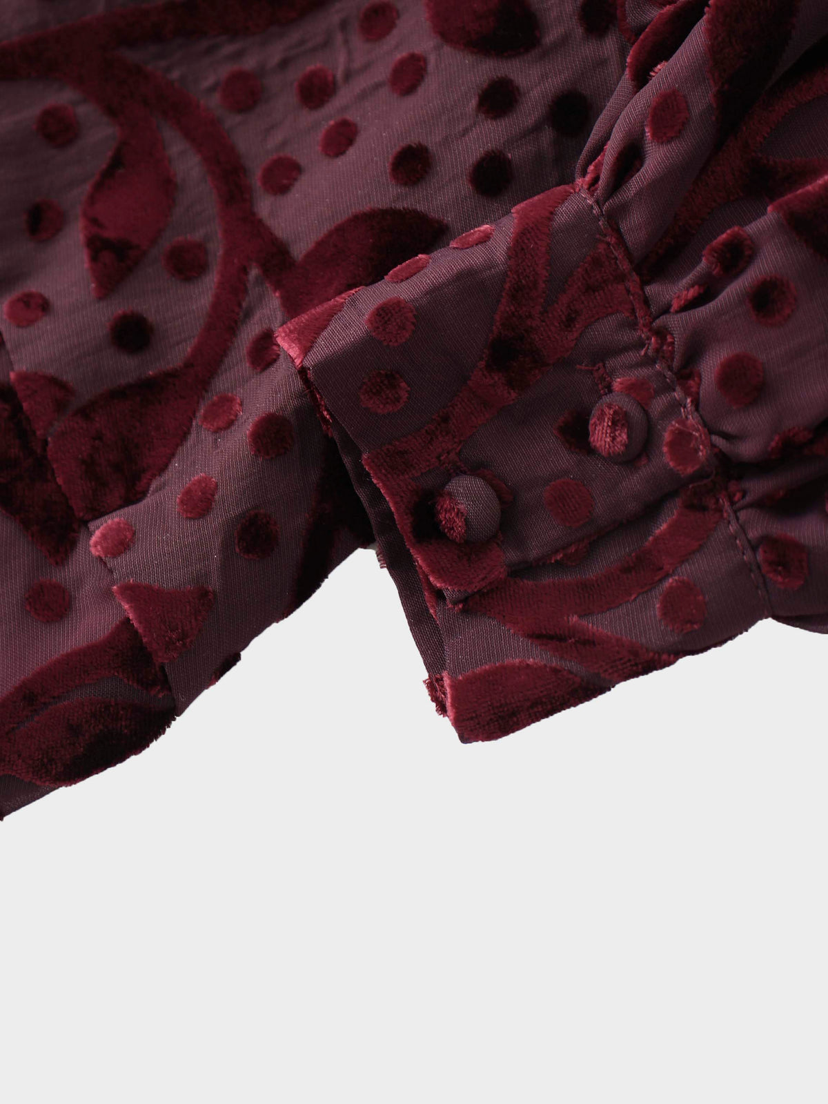 Waisted Yoke Dress-Burgundy Velvet Leaves