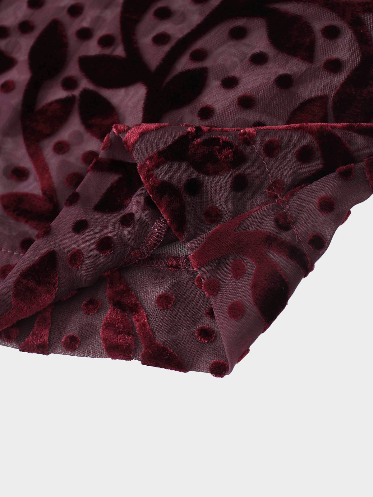 Waisted Yoke Dress-Burgundy Velvet Leaves
