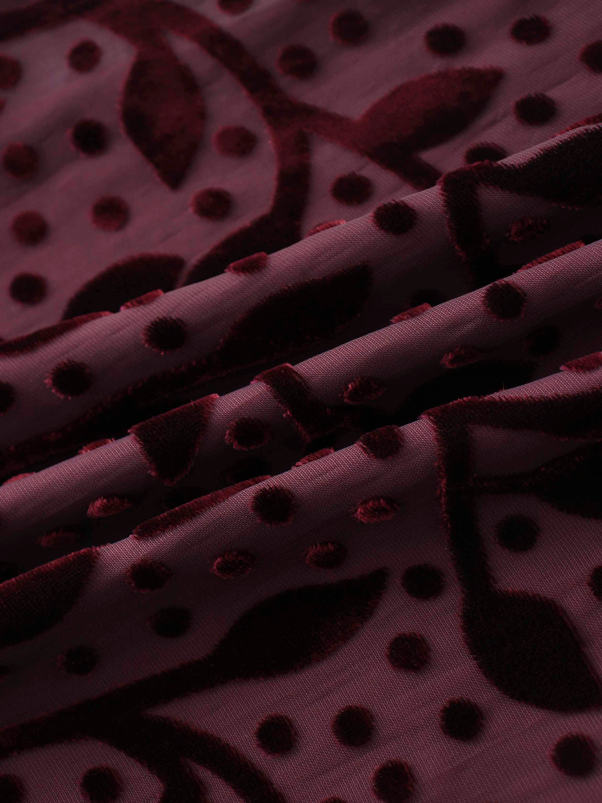 Waisted Yoke Dress-Burgundy Velvet Leaves