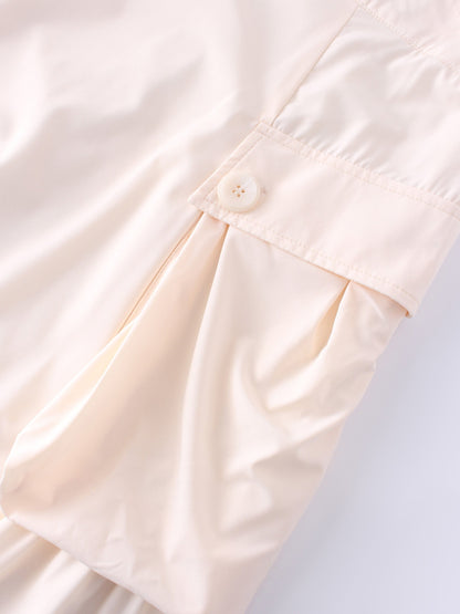 Button Cargo Pocket Skirt-Ivory