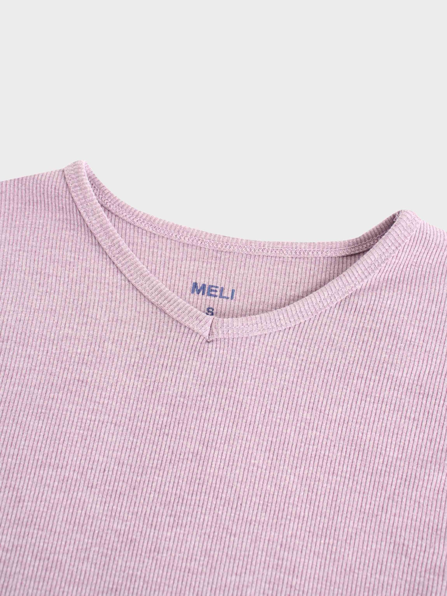 RIBBED HIGH V TEE LS-LAVENDER HEATHER