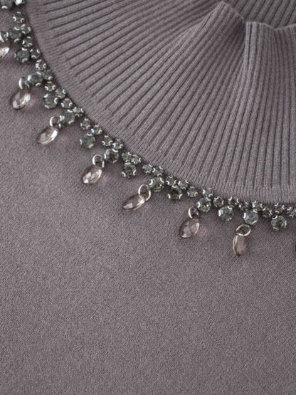 Beaded Turtleneck-Grey
