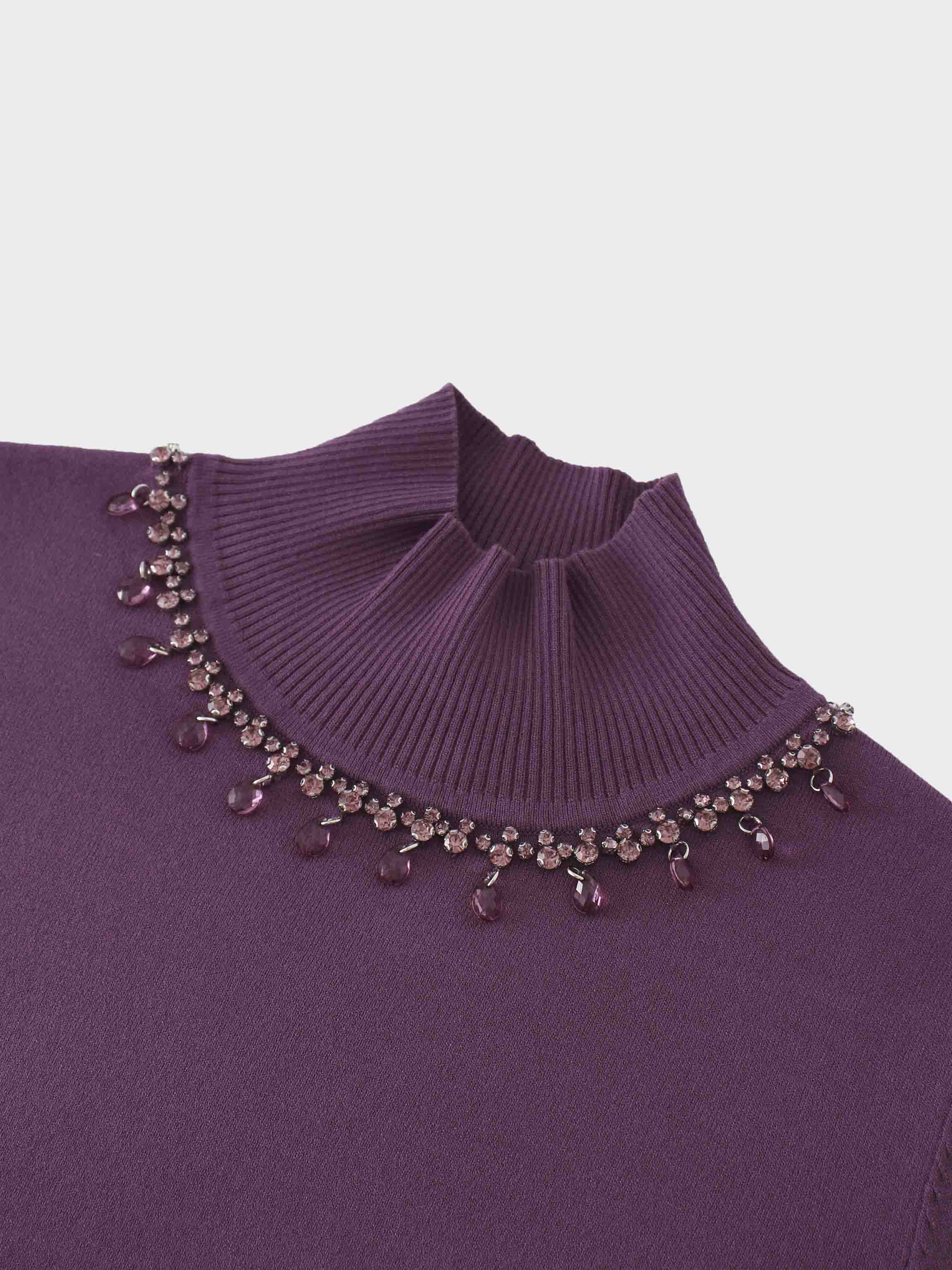 Beaded Turtleneck-Purple