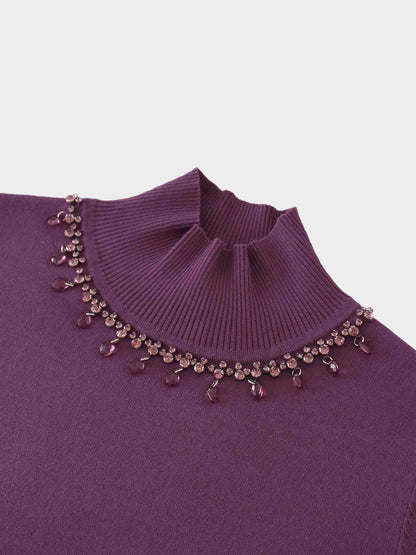 Beaded Turtleneck-Purple
