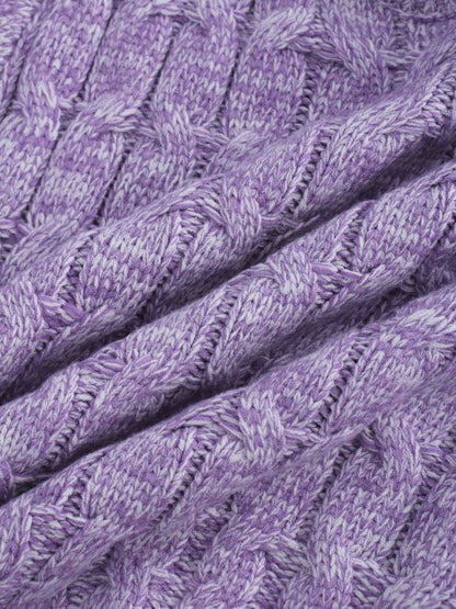 Chunky Heathered Cable sweater-Lavender/White