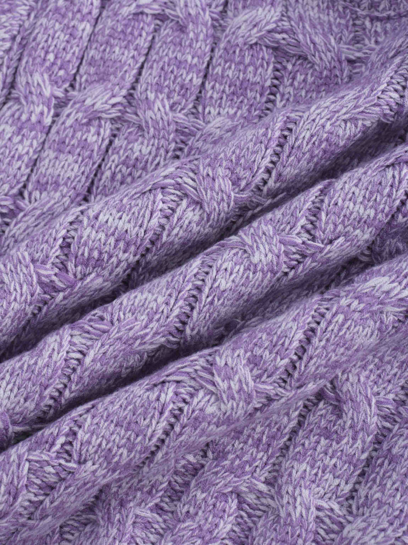 Chunky Heathered Cable sweater-Lavender/White