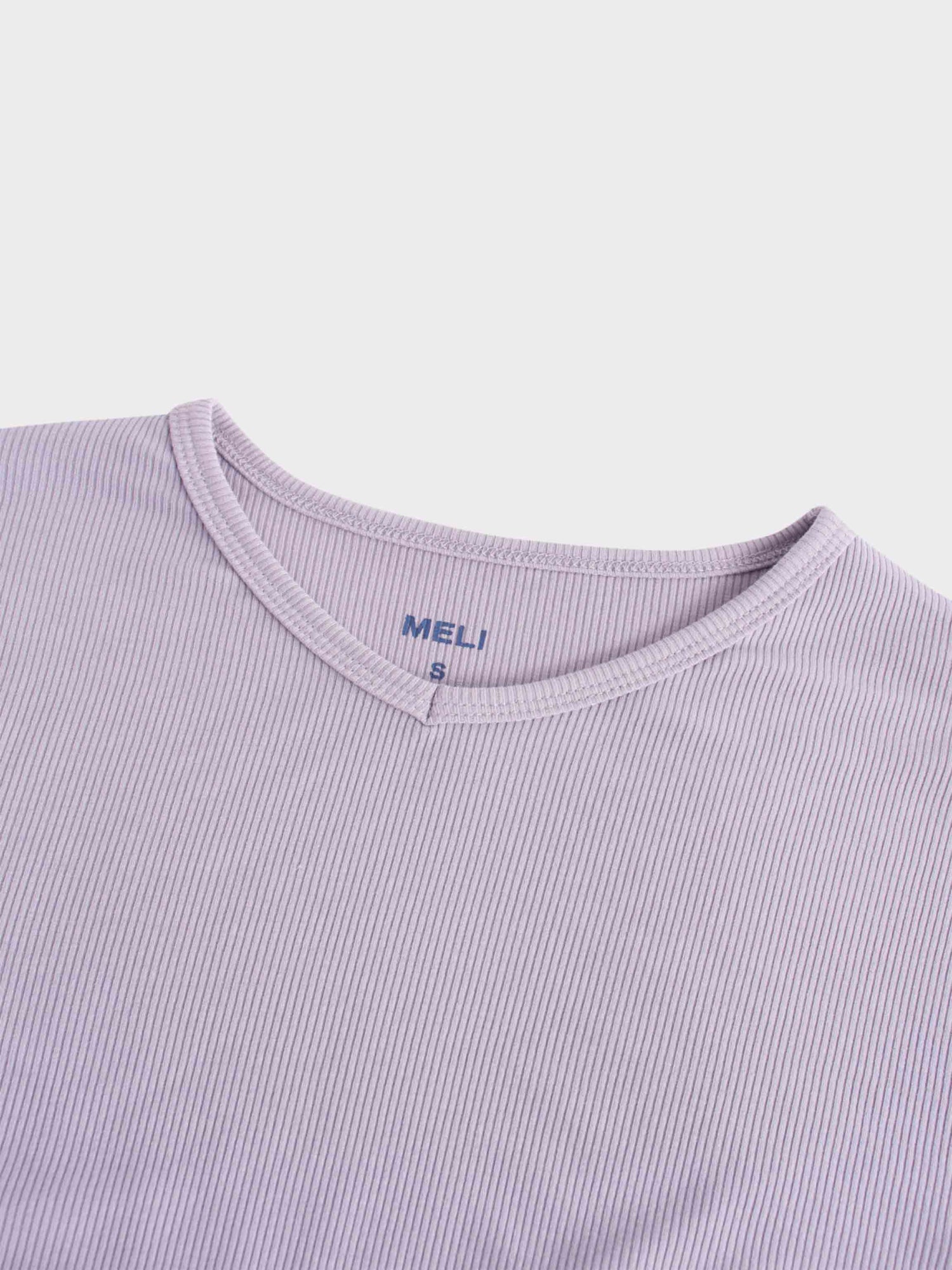 RIBBED HIGH V TEE LS-LILAC