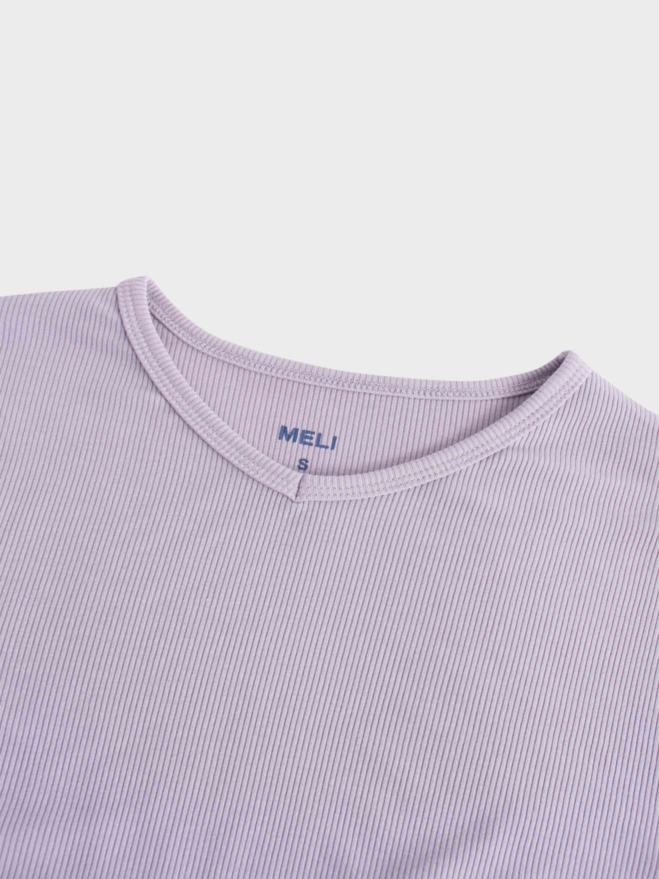 RIBBED HIGH V TEE LS-LILAC