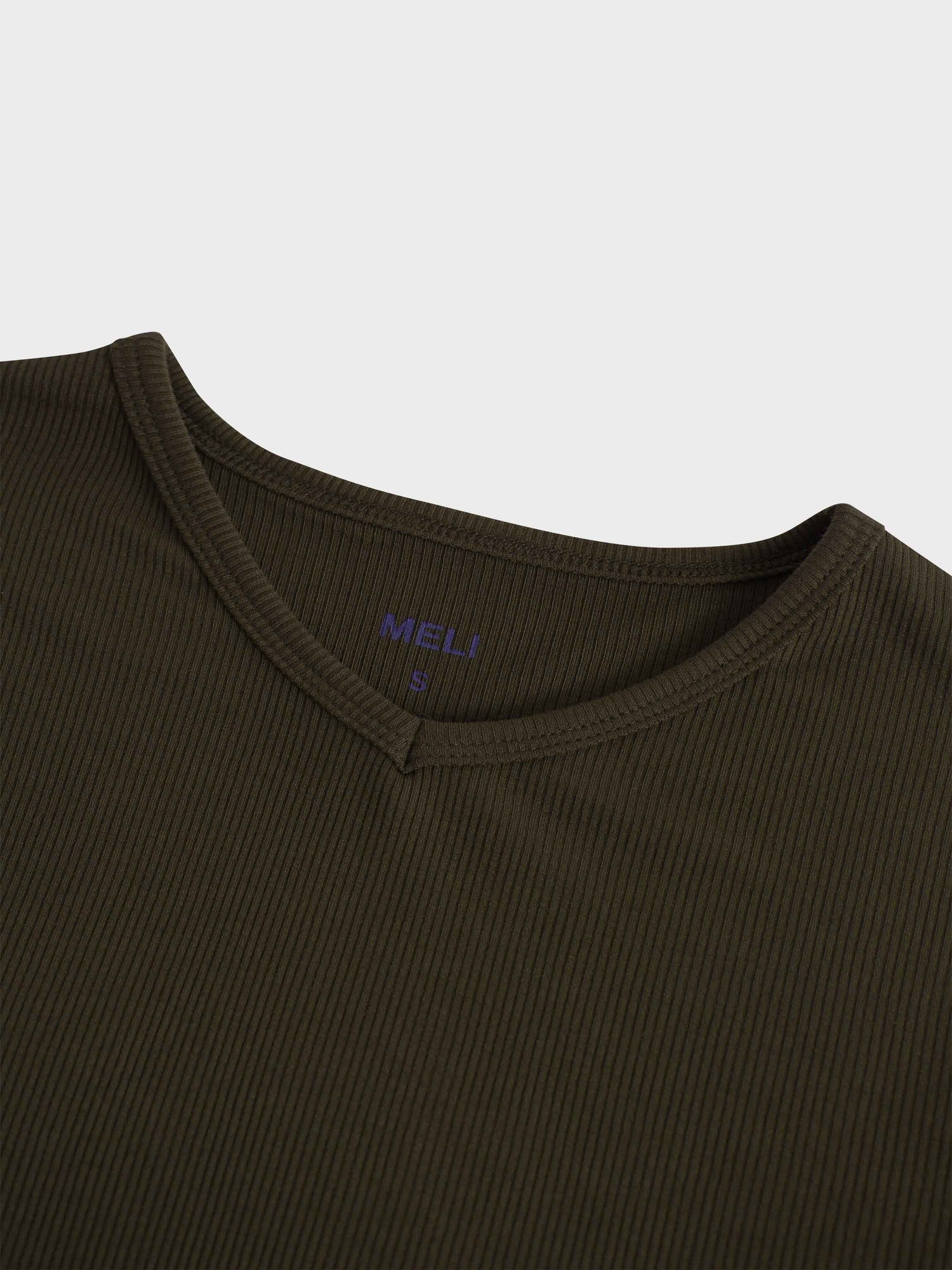 RIBBED HIGH V TEE LS-CHOCOLATE BROWN