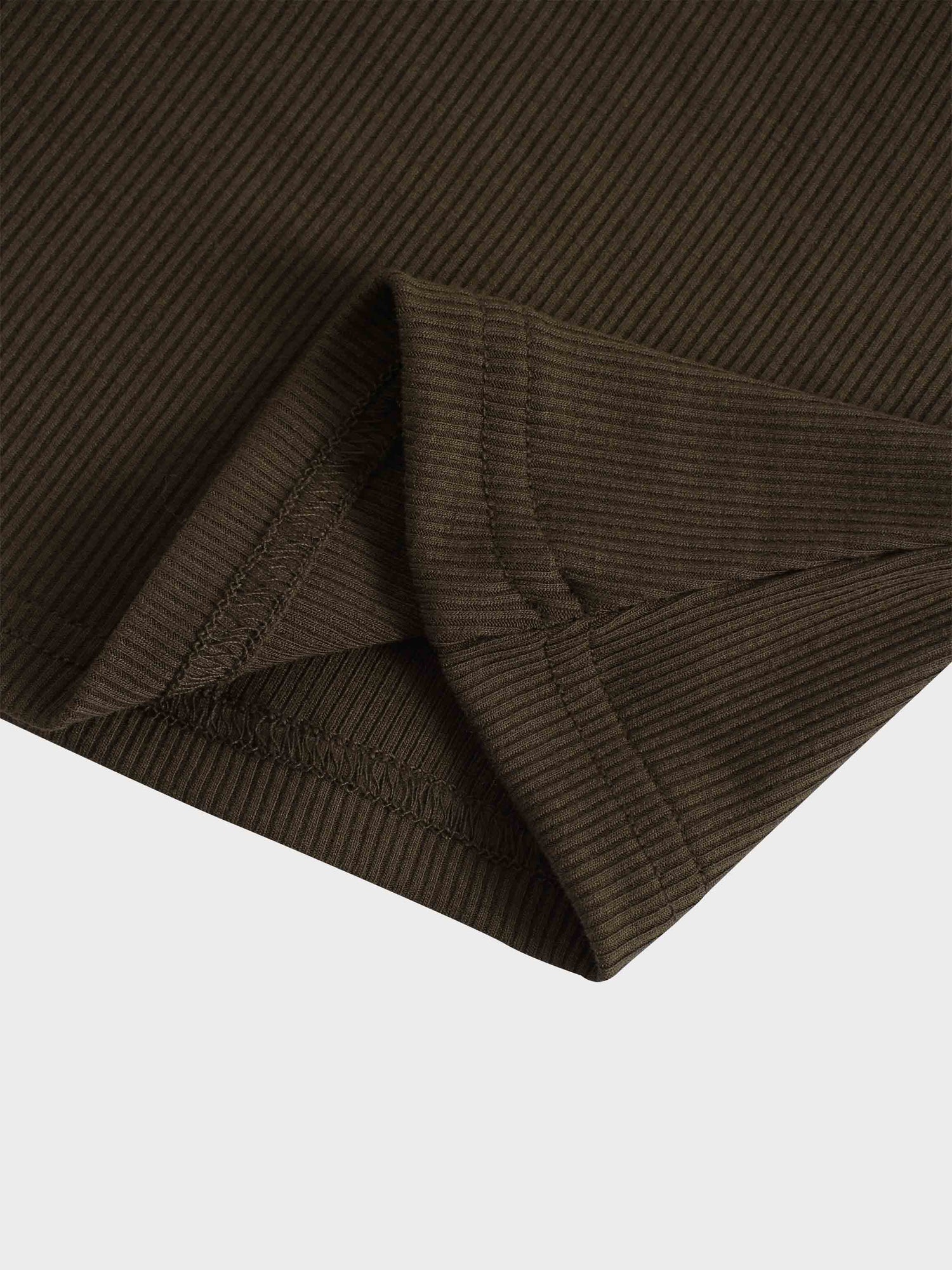 RIBBED HIGH V TEE LS-CHOCOLATE BROWN