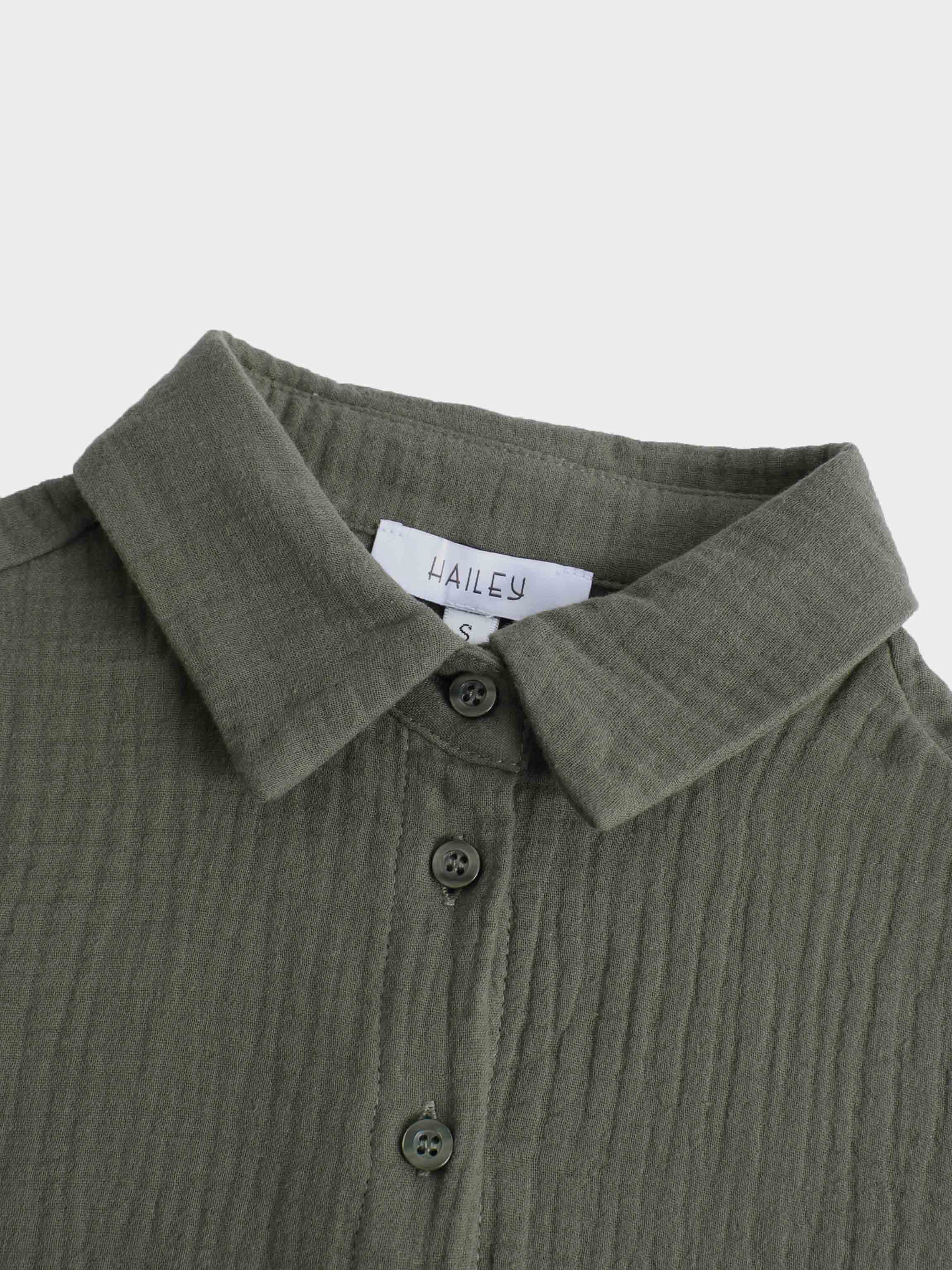 Gauze Button Down Blouse-Olive