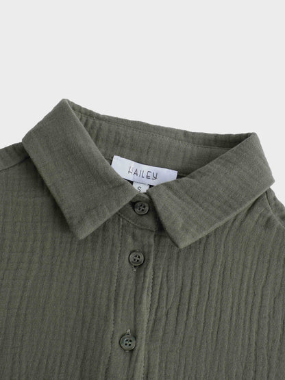 Gauze Button Down Blouse-Olive