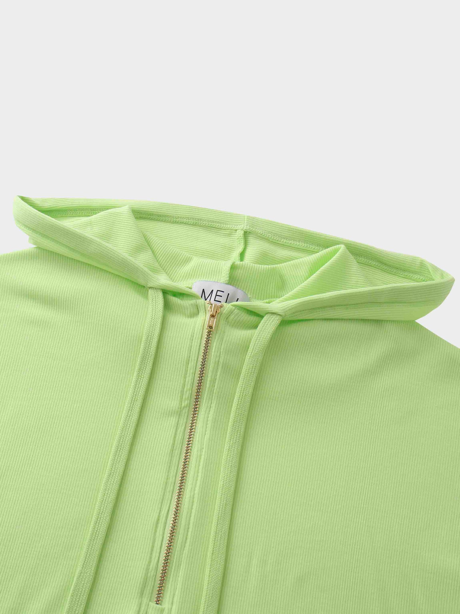 Ribbed Half Zip Hoodie Tee-Lime Green